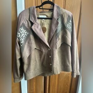 Cache Brown and Leopard Print Women's Bomber